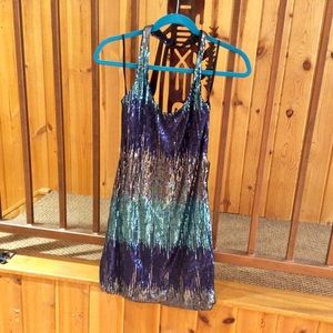 SEQUIN BLUE SILVER TURQUOISE HALTER TOP DRESS